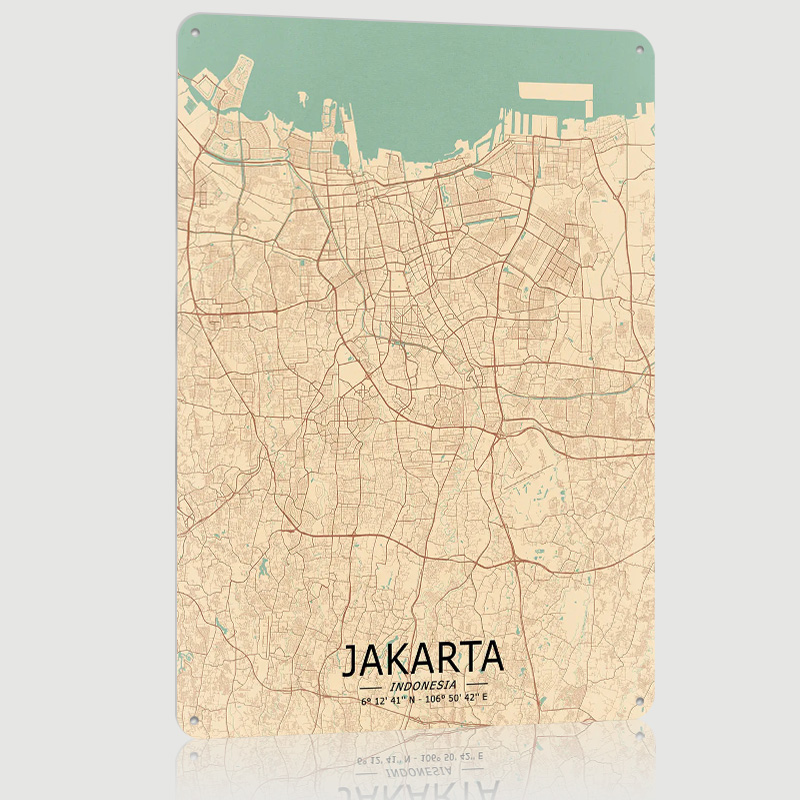 Home Decor Jakarta - Jakarta Vintage Harita Baskılı Poster Özel