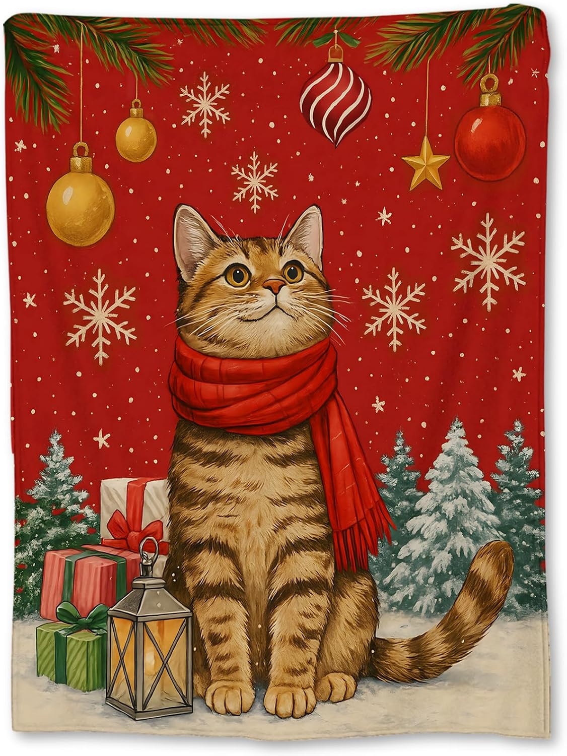 Home Xmas Decor Ideas - Şenlikli Kedi Noel Battaniyesi Rahat Tatil