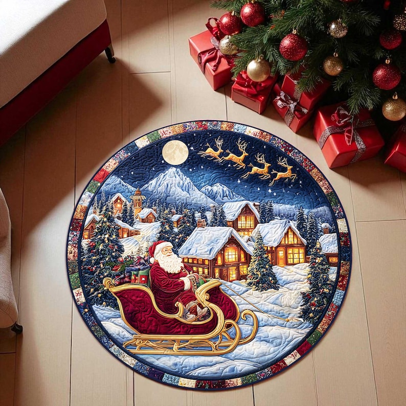 Home Xmas Decor Ideas - Noel Baba Kızağı Noel Yuvarlak Paspas,