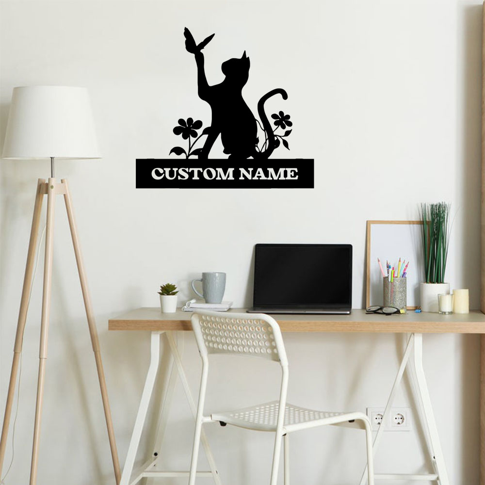 Home Decor Wall Tiles - 1 adet yaratıcı kedi özelleştirilmiş metin
