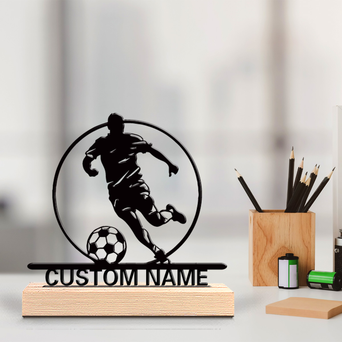 Home Decor For Birthday - İsme Özel Metal Futbolcu Heykeli, Ahşap