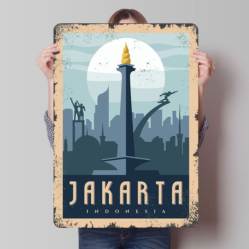 Home Decor Jakarta - Jakarta Endonezya Seyahat Metal Poster Özelleştirilmiş