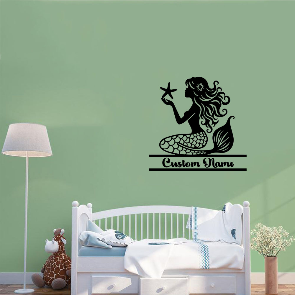 Home Decor Wall Tiles - 1 adet yaratıcı denizkızı kişiselleştirilmiş isim