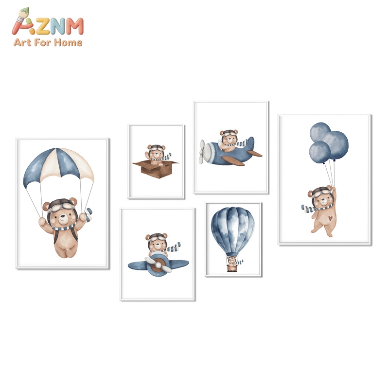 Home Decor Pt - AZNM Çerçevesiz Tuval Baskı Suluboya Pilot