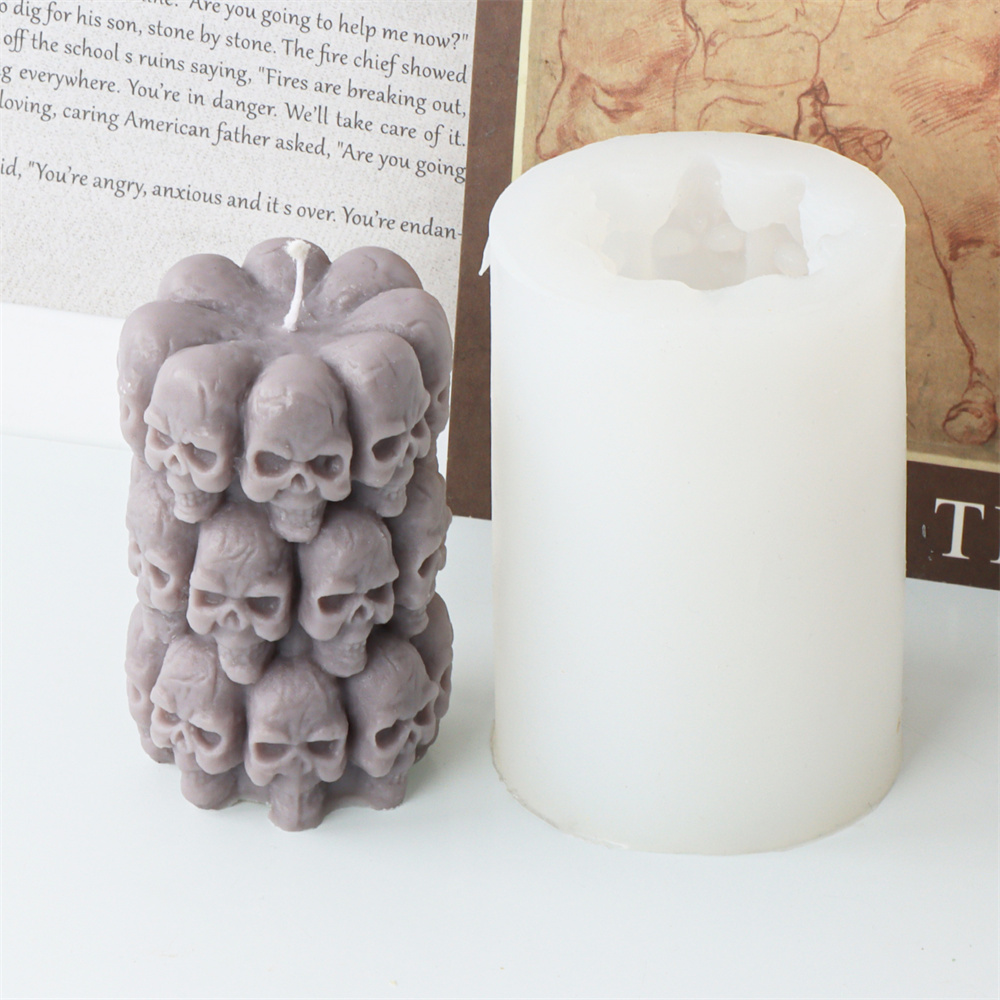Home Decor Gothic - Yığılmış 3D Kafatası Silikon Mum Kalıp
