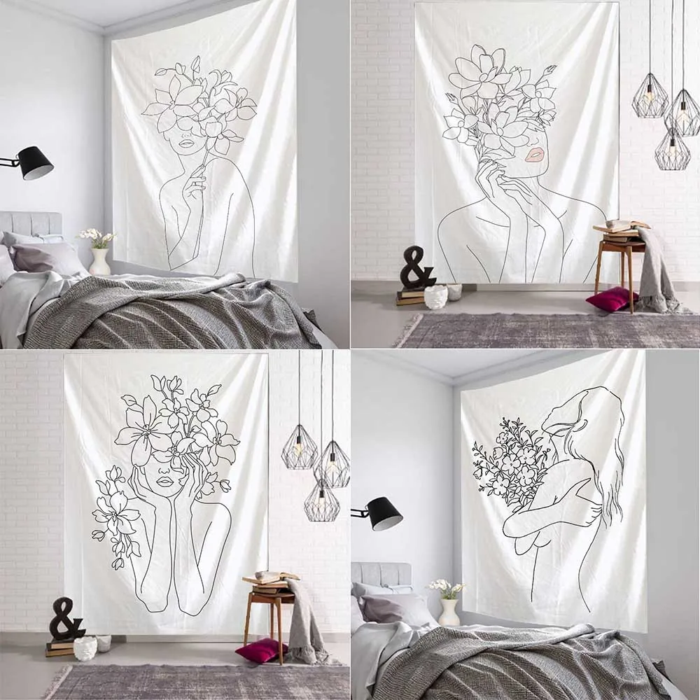 Basit çizgi kız goblen sanat b - Home Decor Yoga incelemesi ve fiyatı
